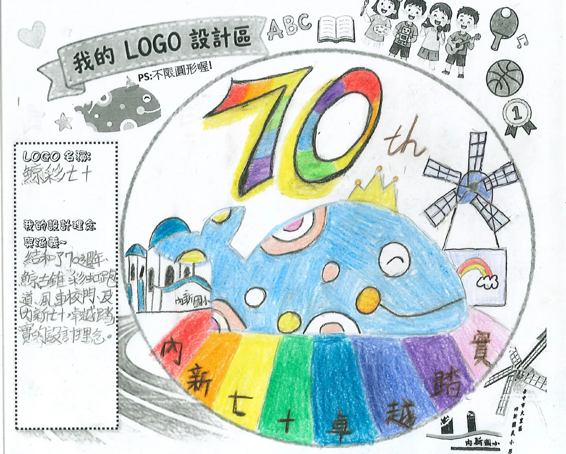 七彩數字 70、藍鯨與彩虹跑道的 Logo 設計